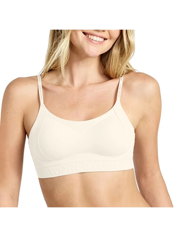 Seamless Letter Band Wireless Comfort Bras for Women U Neck Side Support Anti Sag Adjustable Thin Straps Everyday Bra