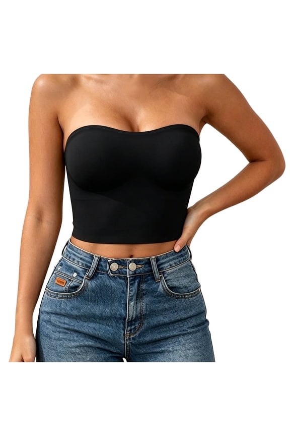 Seamless Wireless Bandeau Bras for Women with Padded Cups Strapless Crop Top Comfort Bra