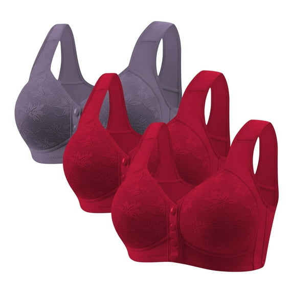 SPZTSX Supportive Posture Bra 3-Pack for Older Women - Front Snap Closure, Wireless Push Up with Full Coverage