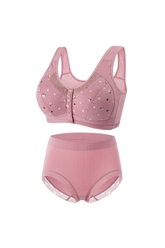 Underwear Sets for Older Women Comfy Bras and Panty Sets Plus Size Front Closure Bralette High Waisted Briefs