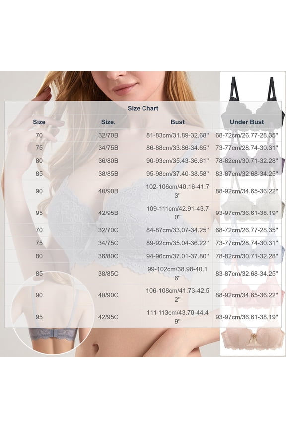 Underwire Floral Lace Push Up Bras for Women Deep V Side Support Adjustable Thin Straps Back Hook Everyday Sexy Bra