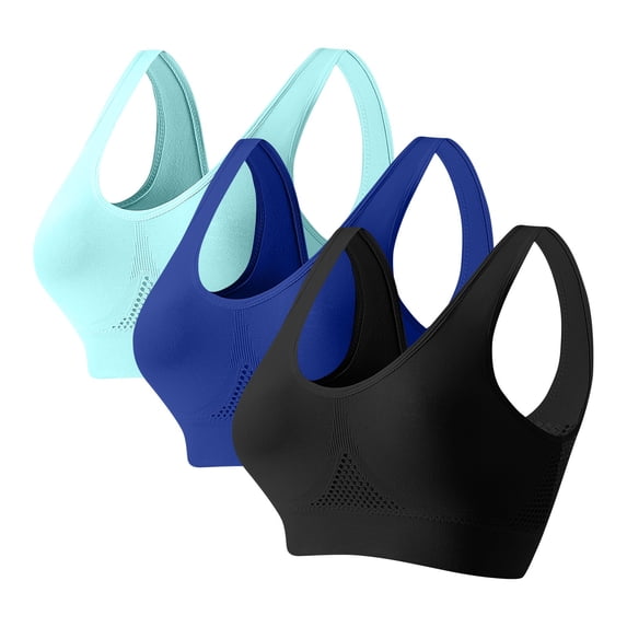 SPZTSX Women's 3-Pack High Support Wirefree Sports Bra - Seamless Padded Racerback for Large Bust & Running