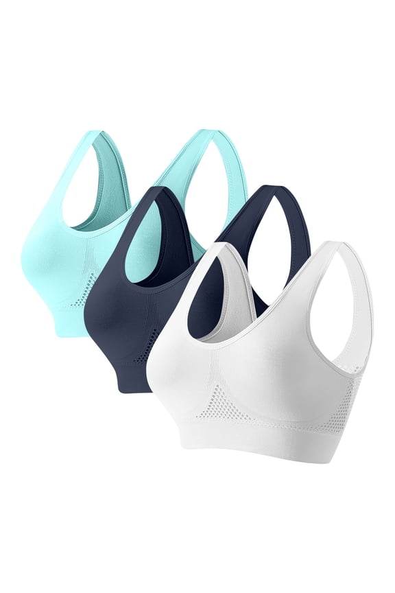 Women's 3-Pack High Support Wirefree Sports Bra - Seamless Padded Racerback for Large Bust & Running