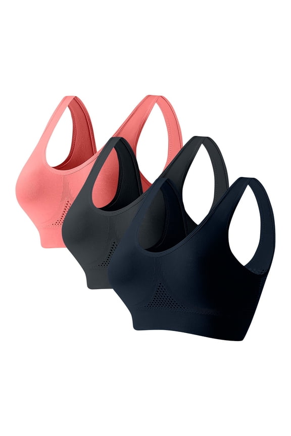 Women's 3-Pack High Support Wirefree Sports Bra - Seamless Padded Racerback for Large Bust & Running