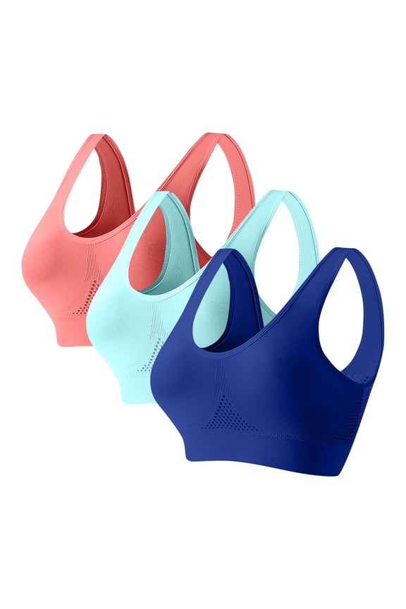 Women's 3-Pack High Support Wirefree Sports Bra - Seamless Padded Racerback for Large Bust & Running