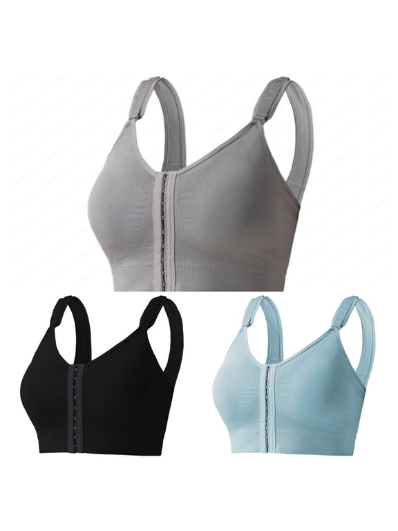 Women's Front Closure Compression Bra - Wirefree Adjustable Strap Bra for Surgical Recovery & Everyday