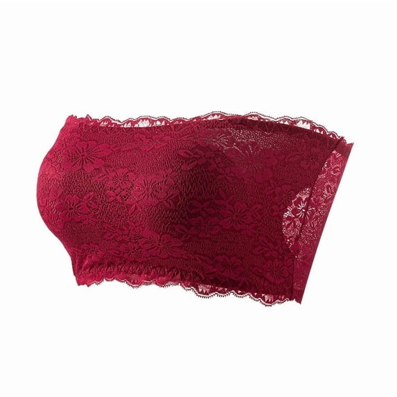 SPZTSX Women's Plus Size Strapless Bandeau Bra - Seamless Floral Lace Wrap Bralette for Daily Wear