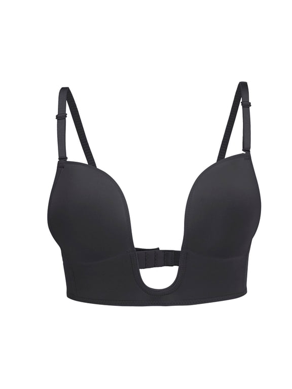 Women's Push Up Strapless Bra Wireless Low Back Plunge Strappy Deep V Neck Cross Back Backless Bralette for Dress