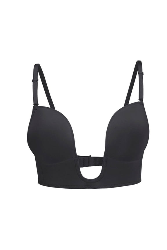 Women's Push Up Strapless Bra Wireless Low Back Plunge Strappy Deep V Neck Cross Back Backless Bralette for Dress