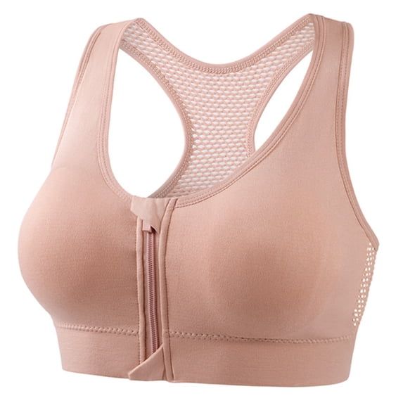 SPZTSX Women's Seamless Zip Front Bra - Padded Racerback Medium Support for Post-Surgery, Yoga & Workout