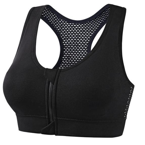 SPZTSX Women's Seamless Zip Front Bra - Padded Racerback Medium Support for Post-Surgery, Yoga & Workout
