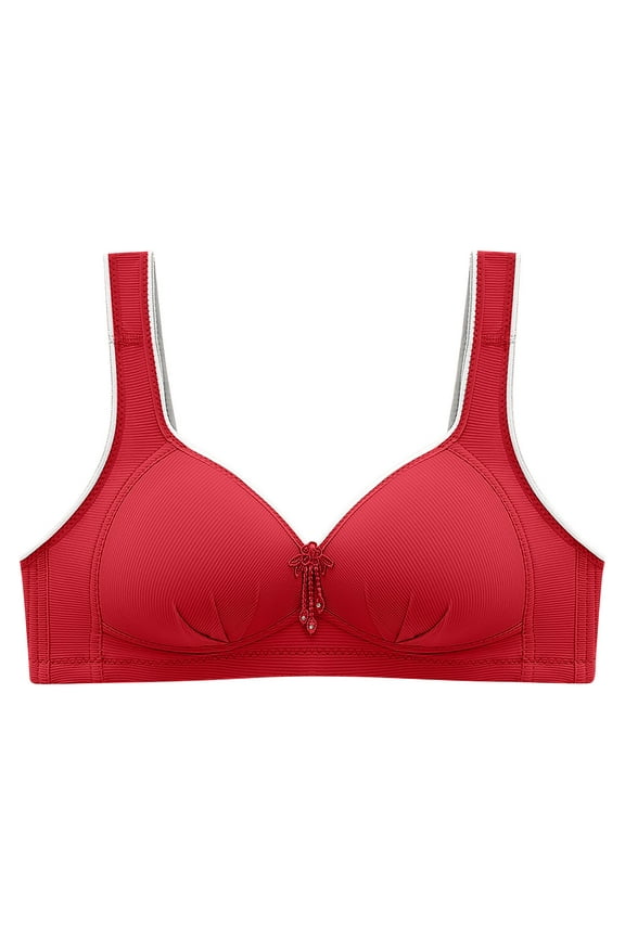 Women's Wide Straps Underwear Without Ring Gathered to Collect Side Breasts Large Size Support Bras Push Up Cotton