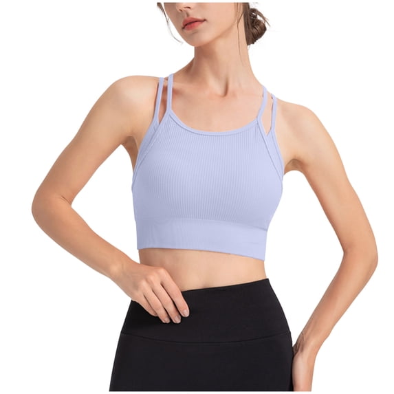 SPZTSX Womens Spaghetti Strap Sports Bra Padded Wireless Workout Yoga Bra Gym Fitness Tight Crop Tops Built in Bra Tank Tops