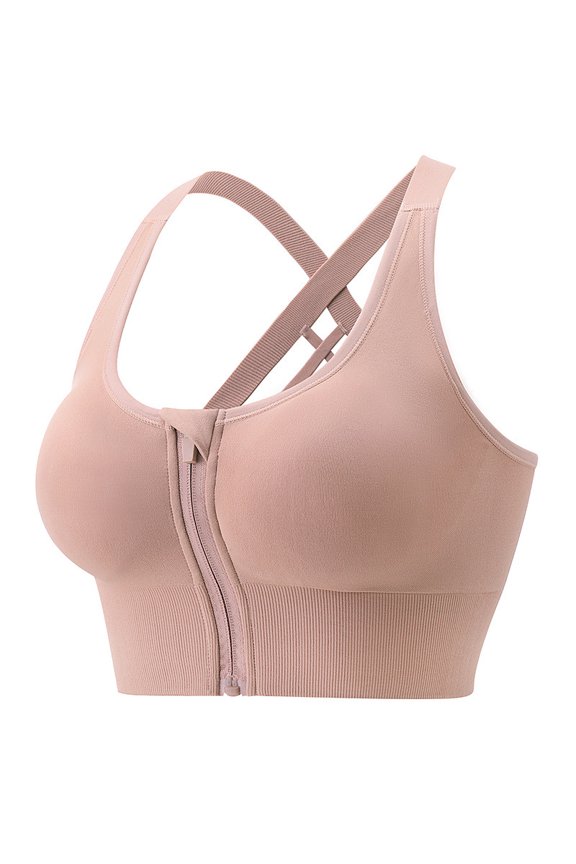 Zip Front Post-Surgery Bra Women's Wireless Sports Bras Padded Strappy Medium Support Yoga Exercise Athletic Bras