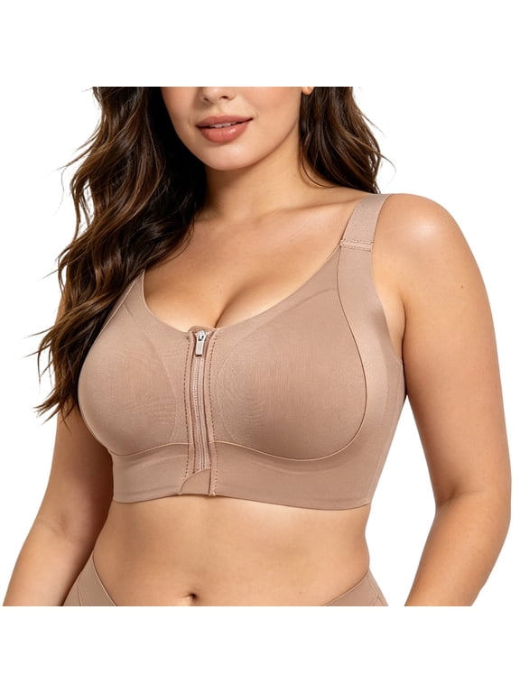 Zip Front Sports Bras for Women Plus Size High Impact Compression Support Post Surgery Workout Running Bra