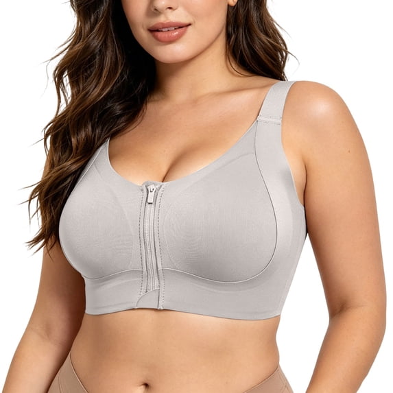 SPZTSX Zip Front Sports Bras for Women Plus Size High Impact Compression Support Post Surgery Workout Running Bra