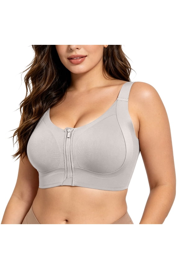 Zip Front Sports Bras for Women Plus Size High Impact Compression Support Post Surgery Workout Running Bra