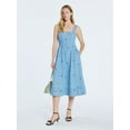 thumbnail image 1 of Free Assembly Women's and Women's Plus Embroidered Hearts Denim Panel Midi Dress, Sizes XS- 4X, 1 of 5