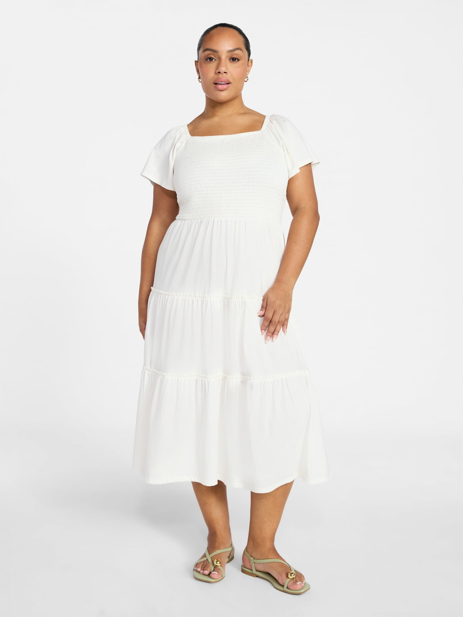 Terra & Sky Women's Plus Size Square Neck Smocked Dress, Sizes 0X-4X