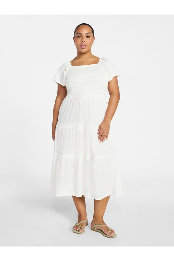 Women's Plus Size Square Neck Smocked Dress, Sizes 0X-4X