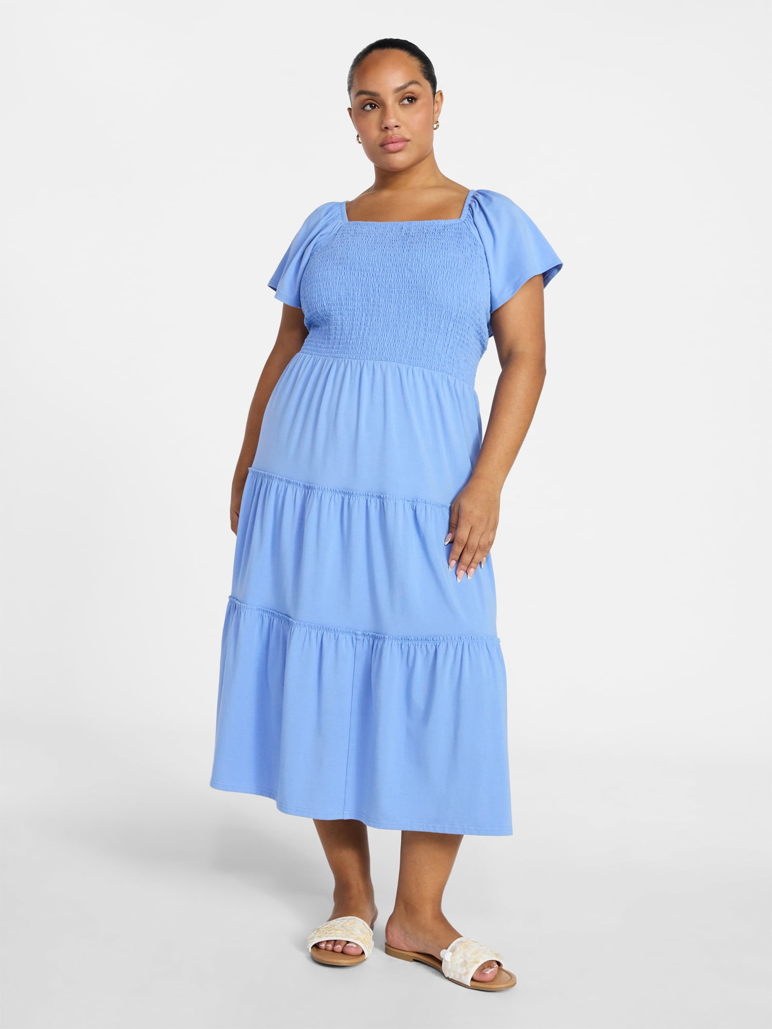 Terra & Sky Women's Plus Size Square Neck Smocked Dress, Sizes 0X-4X