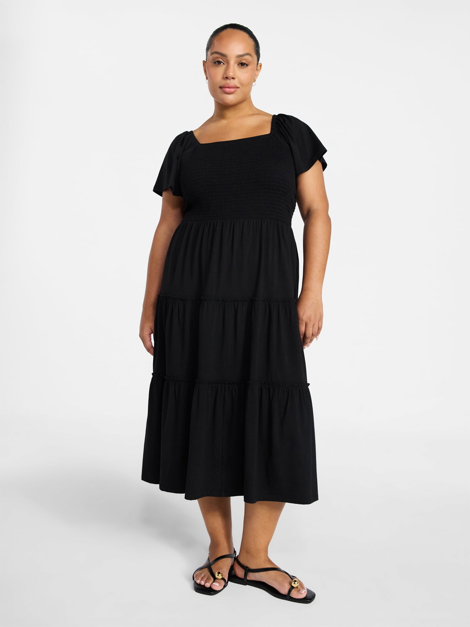 Terra & Sky Women's Plus Size Square Neck Smocked Dress, Sizes 0X-4X