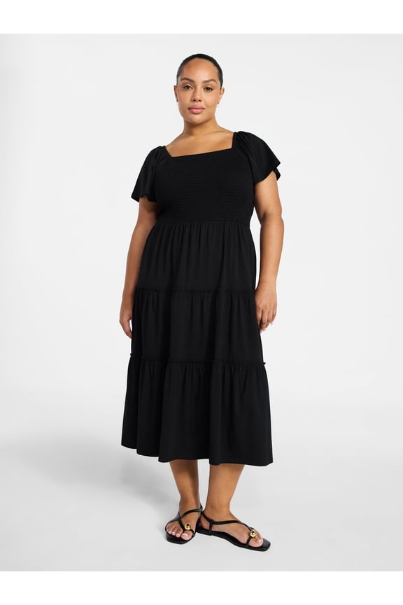 Women's Plus Size Square Neck Smocked Dress, Sizes 0X-4X