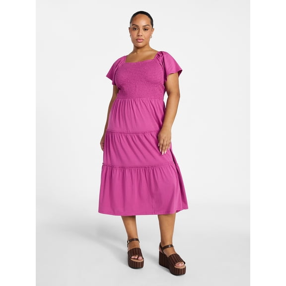 Terra & Sky Women's Plus Size Square Neck Smocked Dress, Sizes 0X-4X