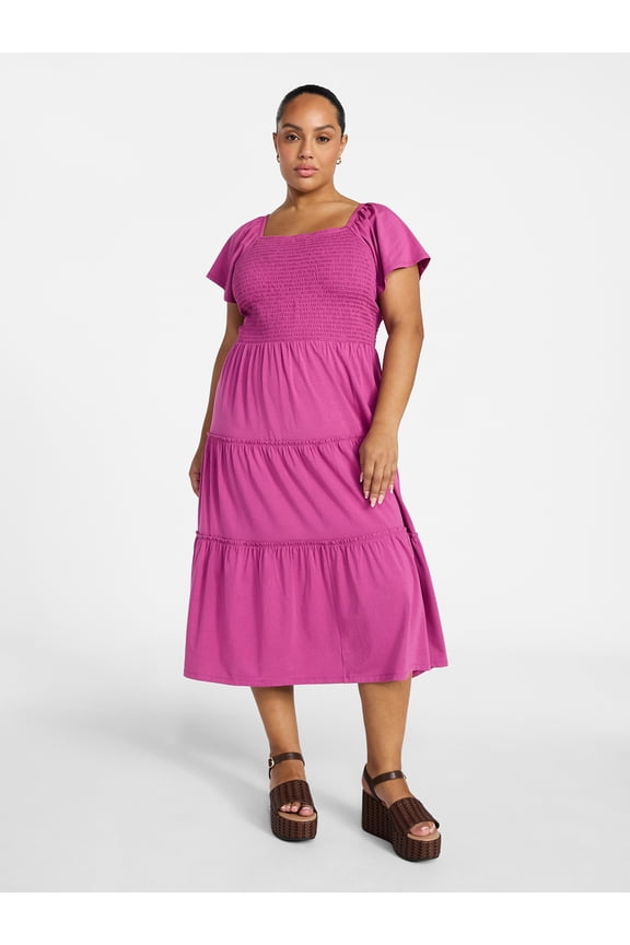 Women's Plus Size Square Neck Smocked Dress, Sizes 0X-4X