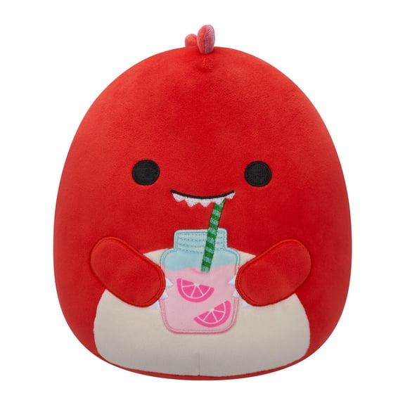 Squishmallows Official 7.5 inch Duster the Red Dino Drinking Pink Lemonade - Child's Ultra Soft Plush Toy