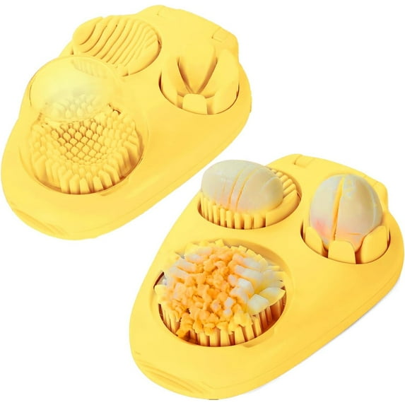 SQDWYGG 2 Pack Yellow Heavy Duty Egg Slicer with 3 Cutting Modes, Stainless Steel Egg Cutter for Hard Boiled Eggs, Strawberry, Grape, Mushroom, Kitchen Dicer Tool, Send Goods From Local Warehouse
