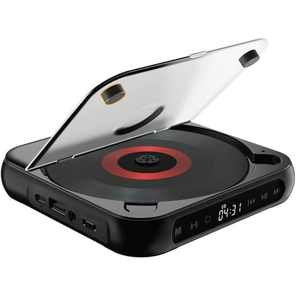 SQDWYGG 2025 Upgraded Portable Bluetooth-Compatible CD Player|Bluetooth 5.3|Hi-Fi Sound|Rechargeable Battery|Supports CD/CD-R/CD-RW/MP3|Compact&Lightweight Music Player for Travel,Home,Car,Black