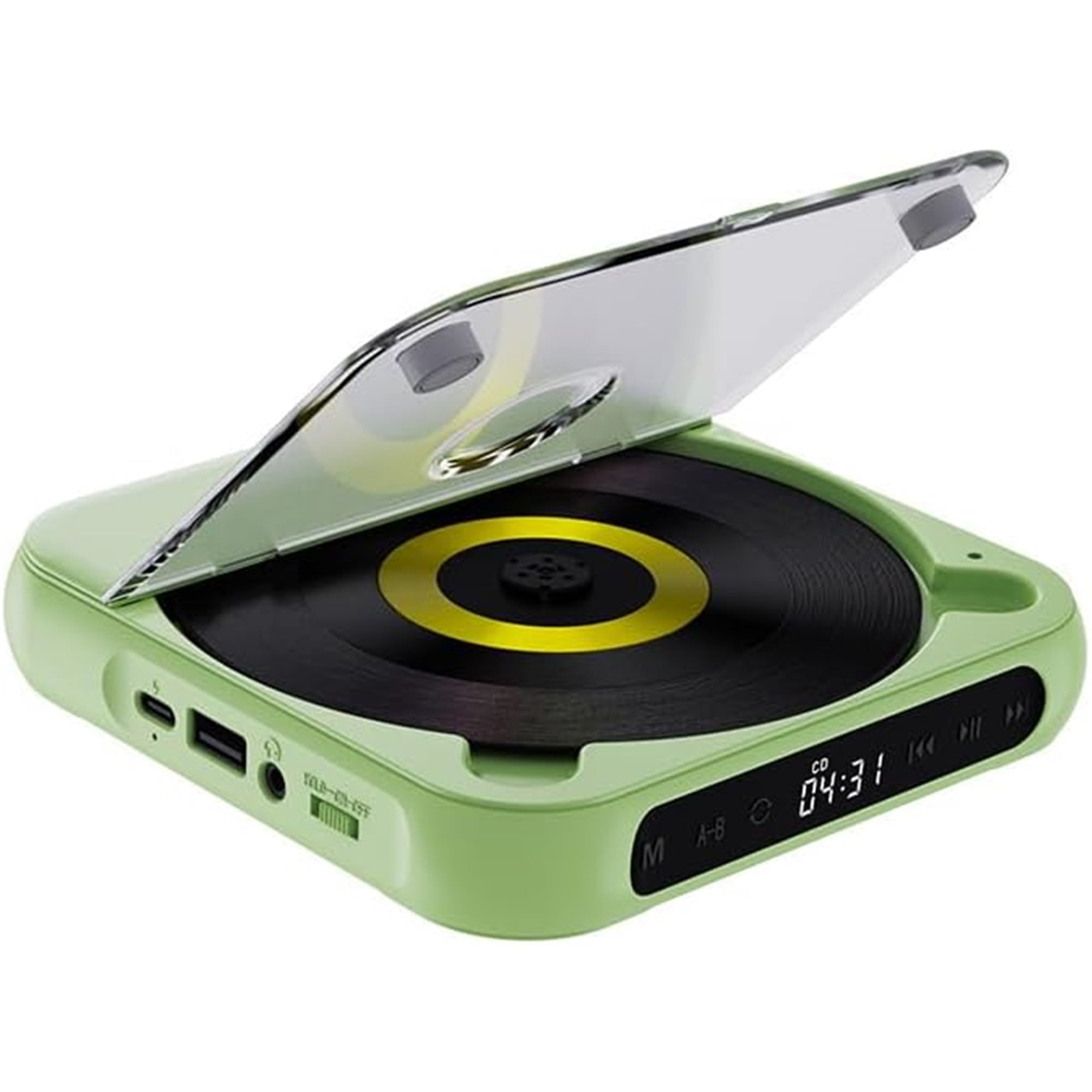 SQDWYGG 2025 Upgraded Portable Bluetooth-Compatible CD Player|Bluetooth 5.3|Hi-Fi Sound|Rechargeable Battery|Supports CD/CD-R/CD-RW/MP3|Compact&Lightweight Music Player for Travel,Home,Car,Green