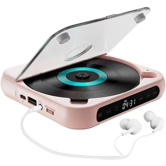SQDWYGG 2025 Upgraded Portable Bluetooth-Compatible CD Player|Bluetooth 5.3|Hi-Fi Sound|Rechargeable Battery|Supports CD/CD-R/CD-RW/MP3|Compact&Lightweight Music Player for Travel,Home,Car,Pink