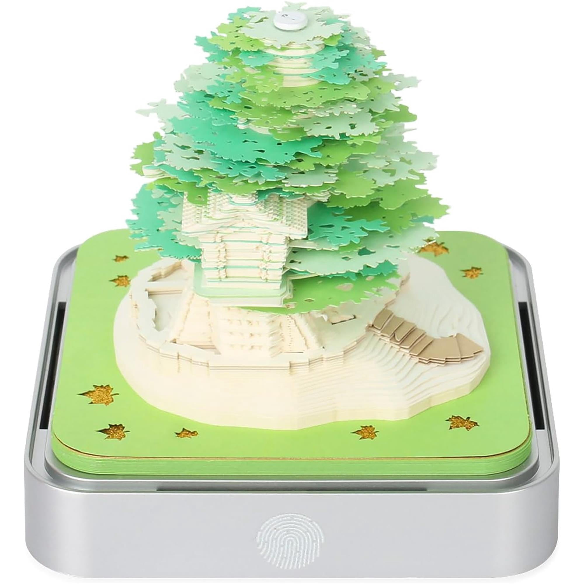 SQDWYGG 3D Memo Pads Paper, Creative Time Piece 2025 Notepad Artopad Carving Gift Desktop Decoration, Artist DIY Notes With LED Lights Craft,Green Tree,3.85" x 3.85"x 3.34"