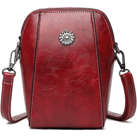 SQDWYGG All-match Vertical Cellphone Bag, Crossbody Leather Shoulder Bags and Clutches, Women Crossbody Handbags Retro Messenger Bag,Red