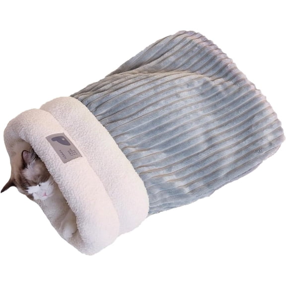SQDWYGG Cat Winter Sleeping Bag, Cat Sleeping Bag for Indoor Cats, Cat Bed Cave Sleeping Bag, Self Warming Cat Bed, Soft Plush Cat Sack Warm Cat Bed, Semienclosed Warm Cat Cave Bed with Cave,Grey