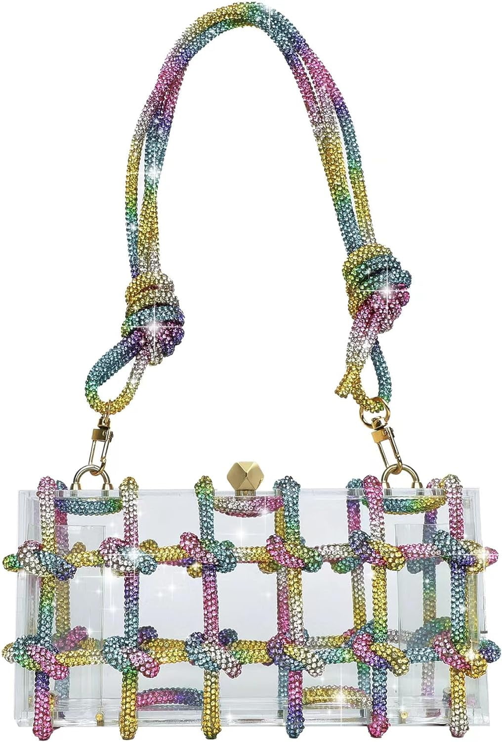 SQDWYGG Clear Acrylic Purse Bag with Rhinestones Clutch Purse Evening Clutches for Wedding and Party,1,1,1,Multicolour,Acrylic,Multi-color,Top-Handle Bag,Small