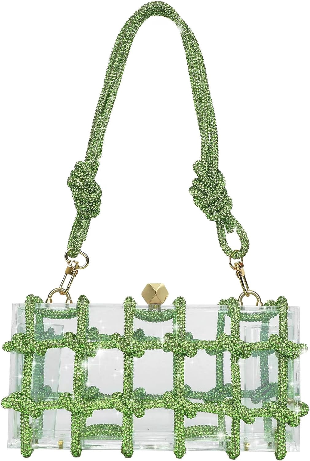 SQDWYGG Clear Acrylic Purse Bag with Rhinestones Clutch Purse Evening Clutches for Wedding and Party,1,1,1,Green,Acrylic,Green,Top-Handle Bag,Small