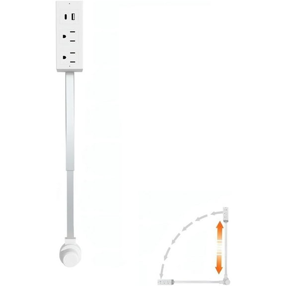 SQDWYGG Expandable and Rotating Outlet Features USB-A, USB-C, and 2 Ac Outlets, Extendable Outlet Plug Extends 22-34, 180 Swivel, Socket Extender for Behind Couches Nightstands (1pc),White