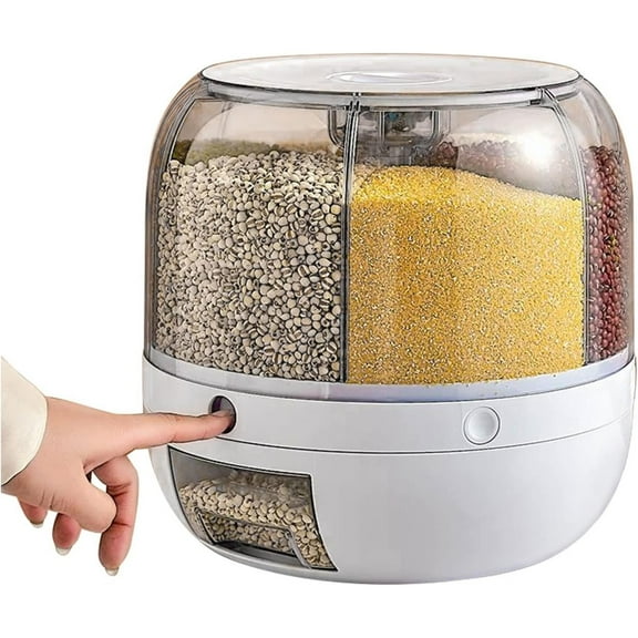 SQDWYGG Grain Dispenser, Grain and Rice Storage Container Kitchen, 360° Rotating 6 Grid Grain Dispenser, Rotating Dry Food Dispenser for Lentils Small Beans, Barley, Millets-Max 10kg/22 lbs Capacity