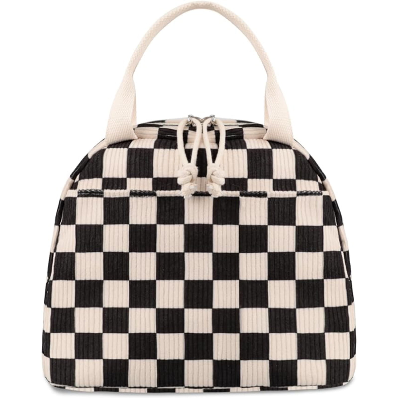 SQDWYGG Lunch Bag Cute Corduroy Lunch Handbag Reusable Insulated Lunch Box Large Capacity Reusable Insulated Refrigerated Box Suitable For Work, Picnics Or Travel,Beige checkerboard