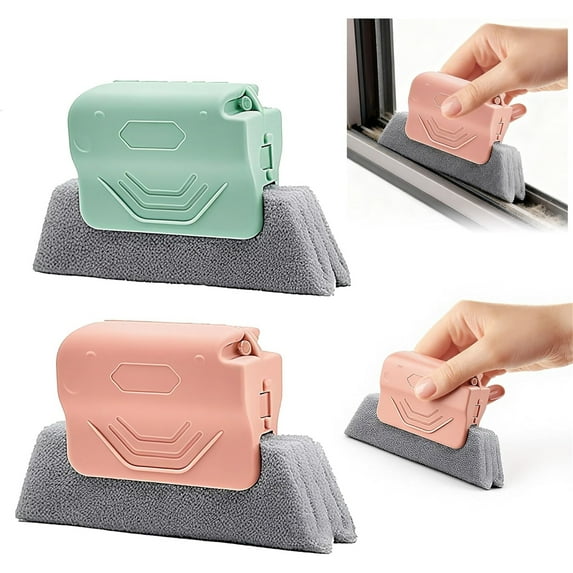 SQDWYGG Magic Window Track Cleaner, 2026 New Hand-held Window Groove Cleaning Brush Tools Set, Sliding Door, Sill, Tile Lines, Shutter, Car Vents, Keyboard, Small Spaces Clean,Green pink