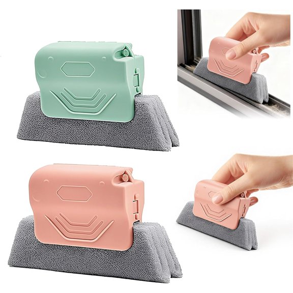 SQDWYGG Magic Window Track Cleaner, 2026 New Hand-held Window Groove Cleaning Brush Tools Set, Sliding Door, Sill, Tile Lines, Shutter, Car Vents, Keyboard, Small Spaces Clean,Green pink
