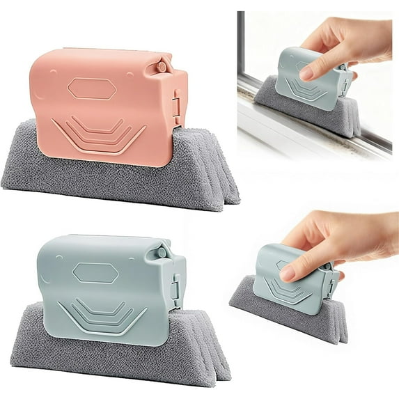 SQDWYGG Magic Window Track Cleaner, 2026 New Hand-held Window Groove Cleaning Brush Tools Set, Sliding Door, Sill, Tile Lines, Shutter, Car Vents, Keyboard, Small Spaces Clean,Pink gray