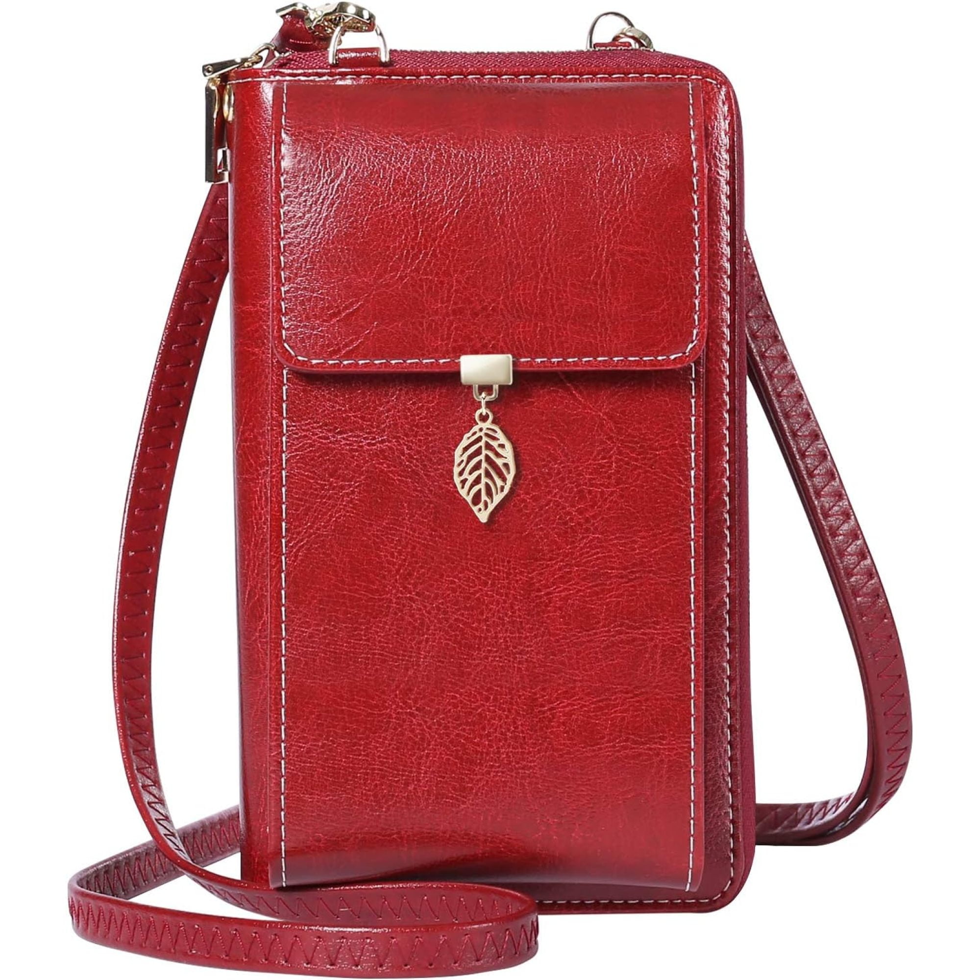 SQDWYGG Small Crossbody Phone Bags for Women Leather Cell Phone Purse Wallet,A-wine Red