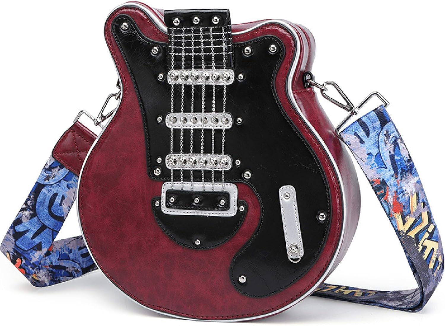 SQDWYGG Small Shoulder Bags Creative Guitar Shape Crossbody Bag Zipper PU Bag for Girls Women Adjustable Shoulder Belt,1,1,1,Red,PU,Bucket Shoulder,Mid
