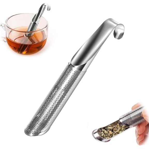 SQDWYGG Stainless Steel Tea Diffuser, 2025New Tea Artifact Creative Pipe Tea Infuser Mesh Strainer with Hanging Hook Handle, Universal Fine Holes Tea Interval Diffuser for Loose Tea Leaf Coffee Etc,1