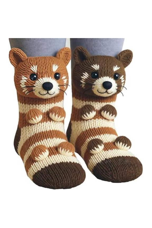 3D Knit Animal Socks, 2026 Handmade Funny Warm and Soft Long Sloth Socks, Cozy Fall & Winter,One Size,Panda