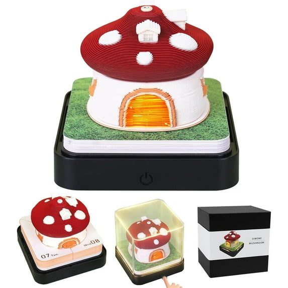 SQDWYGUO 3D Memo Pad Calendar 2025,3D Magic Castle Weekly Calendar Notepad with Light&Holder,Time Piece Desk Calendar Memo Pad DIY Decoration Gift,Red Mushroom,3.85" x 3.85"x 3.34"